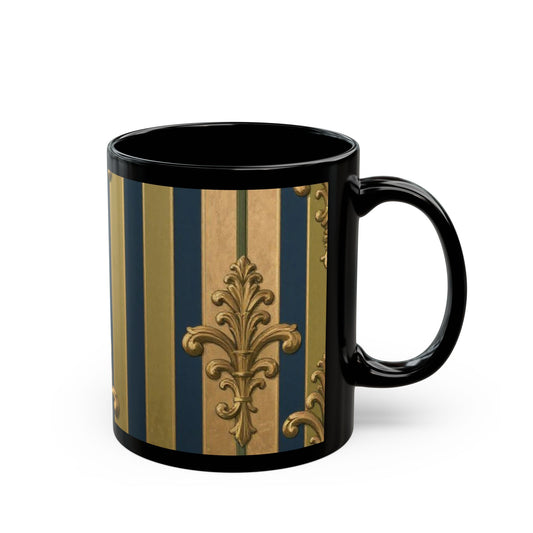 Elegant Midnight Blue & Olive Striped Gold Baroque  Mug - Vintage Decor, Coffee Lover Gift, Home Barista, Timeless Kitchen Decor, Classic Tea Cup