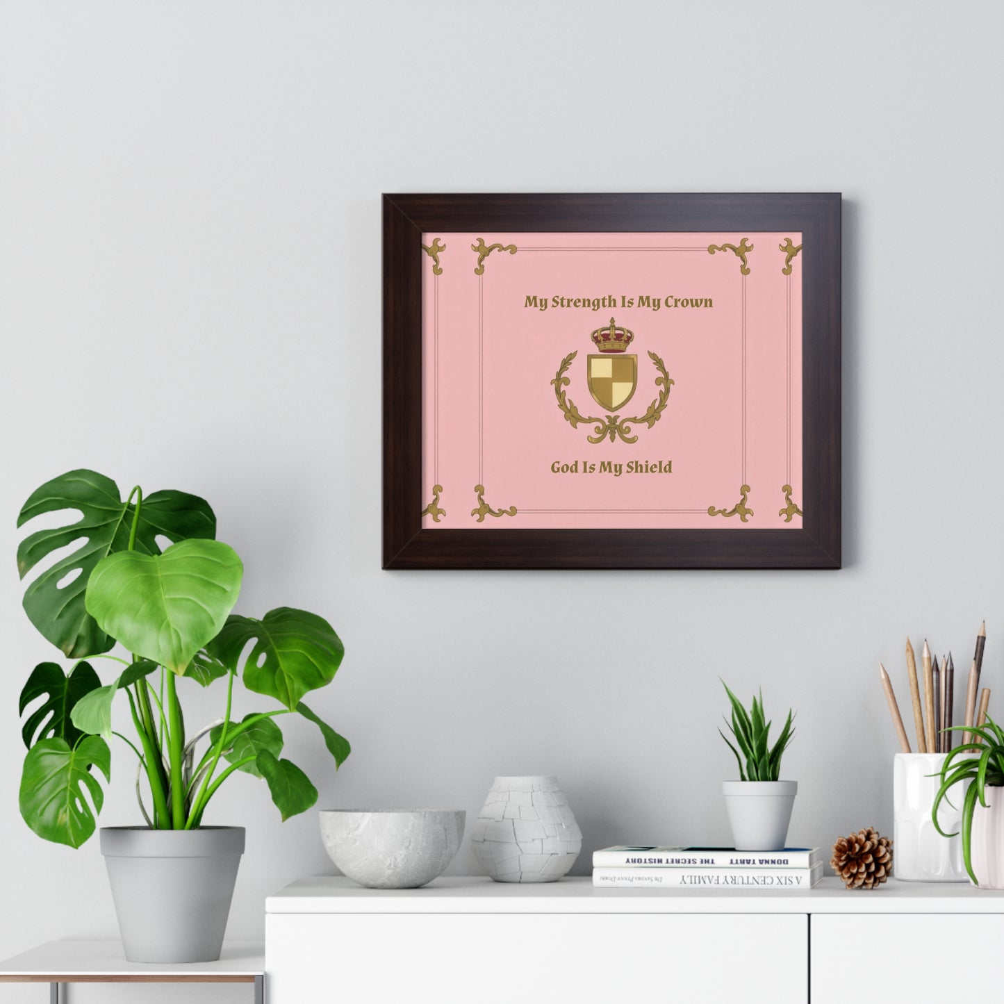 Crest & Crown Spiritual Quote Empowering Framed Poster, Inspirational Wall Art, Crown Design, Home Decor, Motivational Gift, Bible Verse Decoration