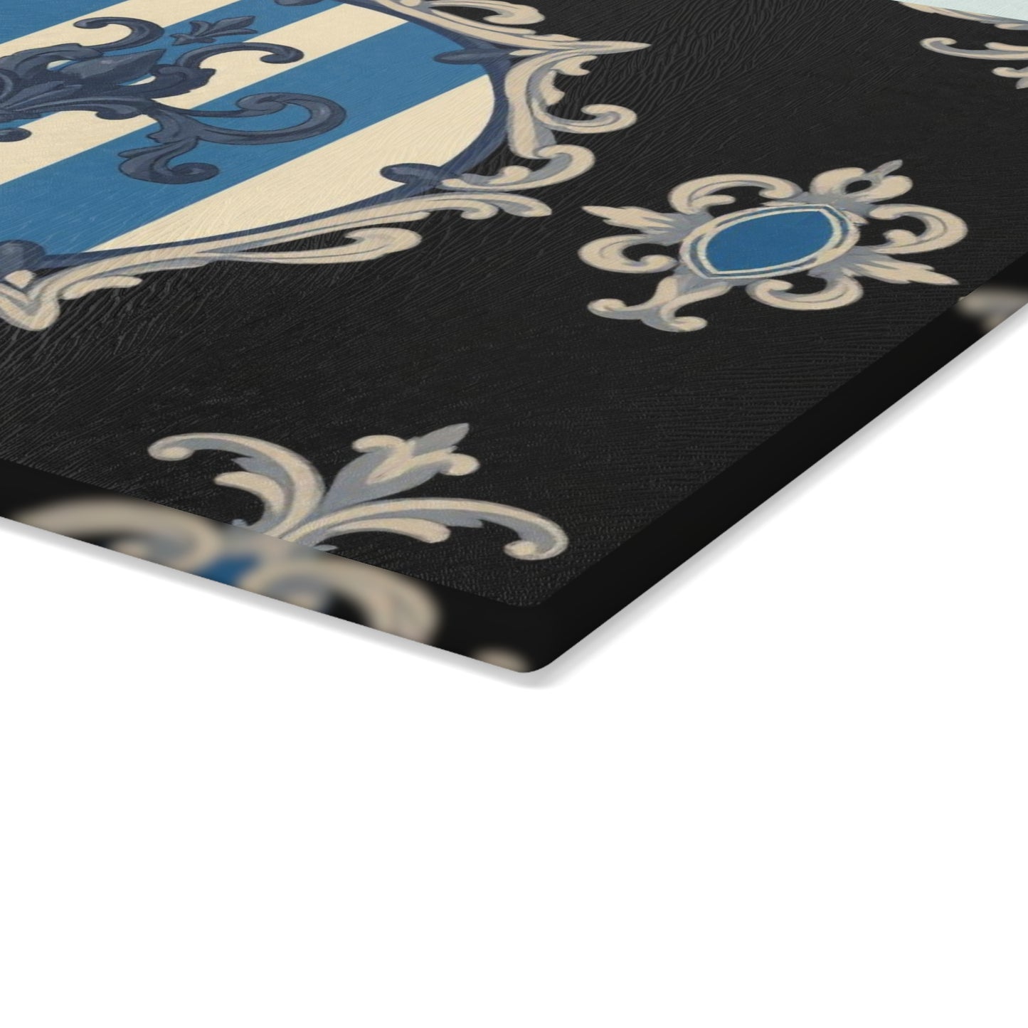 Elegant Blue & Alabaster Striped Baroque Glass Cutting Board, Kitchen Decor, Housewarming Gift, Wedding Gift, Chef's Gift, Cooking Accessory