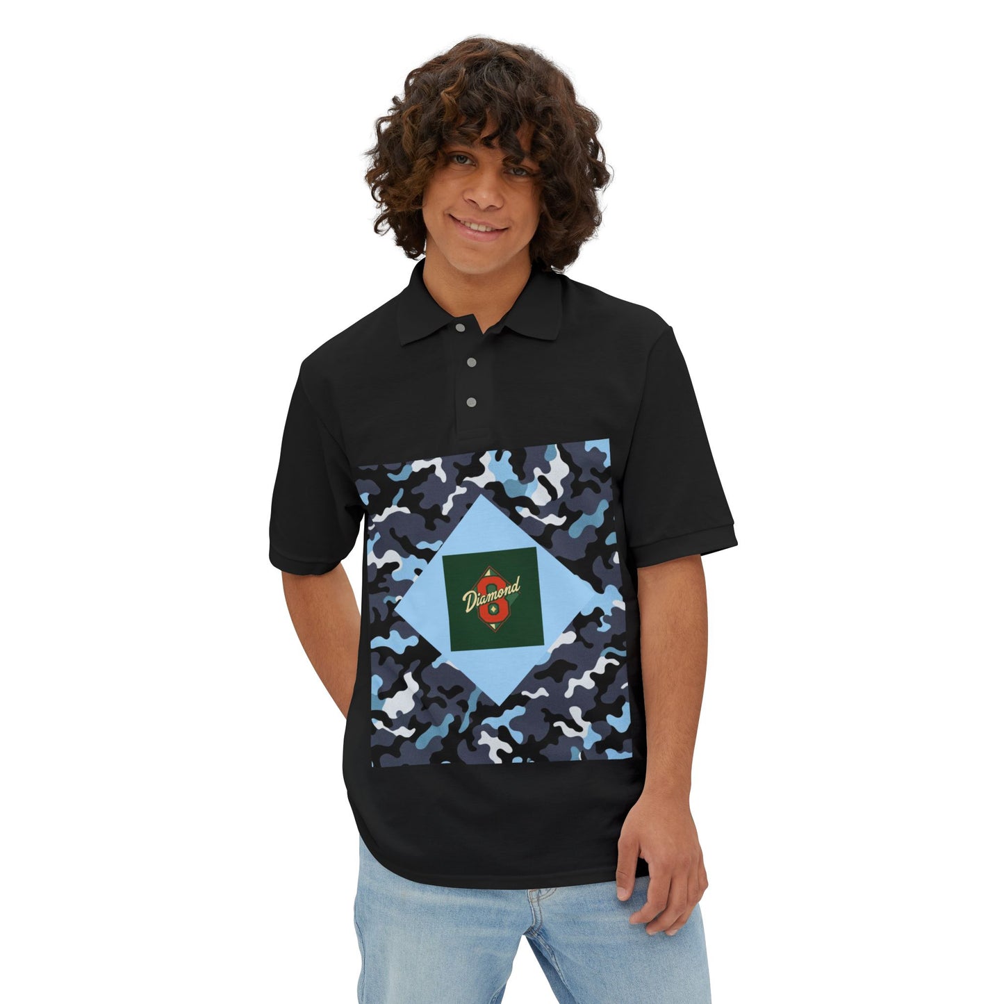 Stylish Men's Piqué Polo Shirt, Casual Wear, Summer Vibes, Golf Outing, Comfortable Fashion, Gift for Him -  Blue Camo Diamond 8