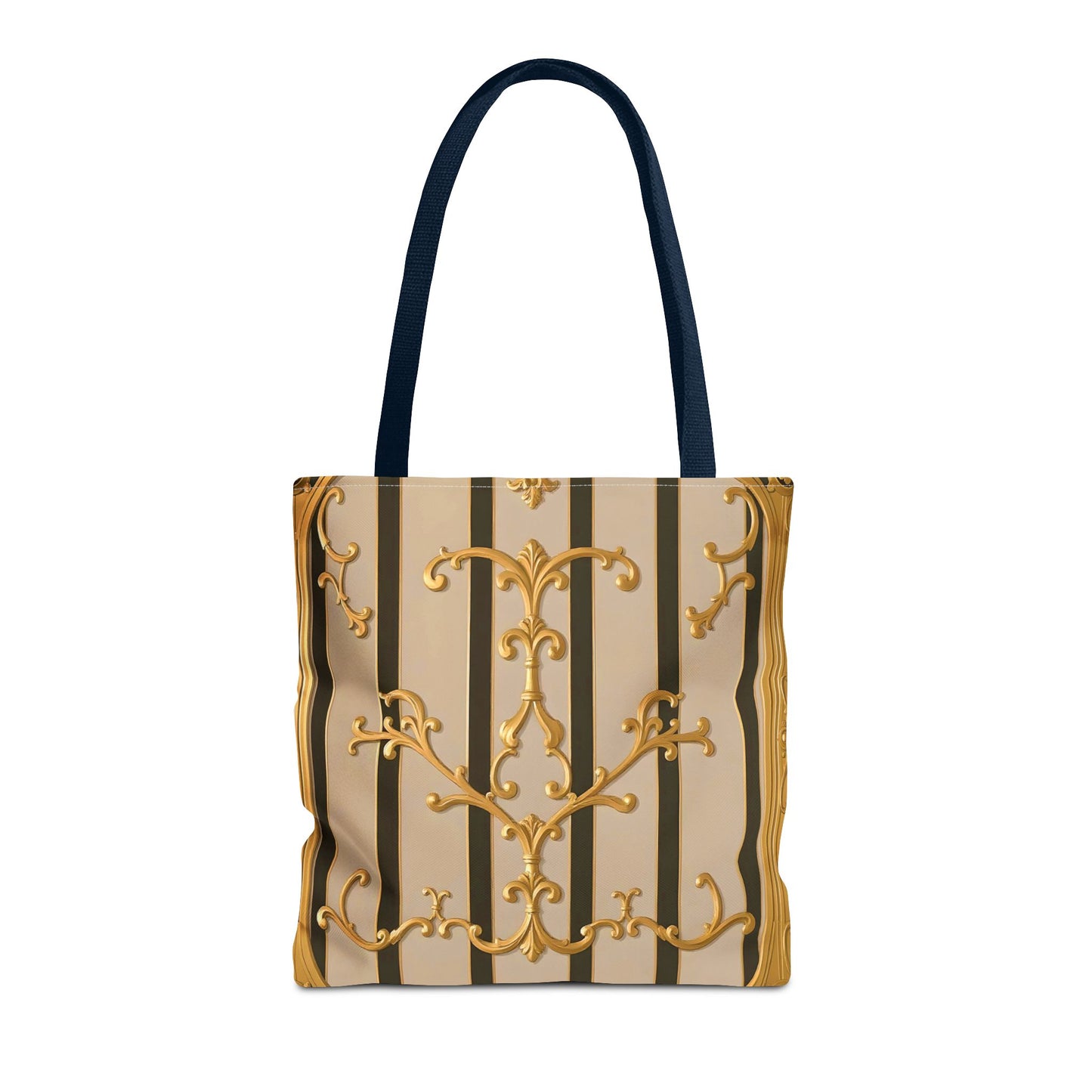 Elegant Gold Pattern Tote Bag - Stylish Carryall for Everyday Use, Eco-Friendly Shopping, Gift for Her - Beige Striped Gold Rococo