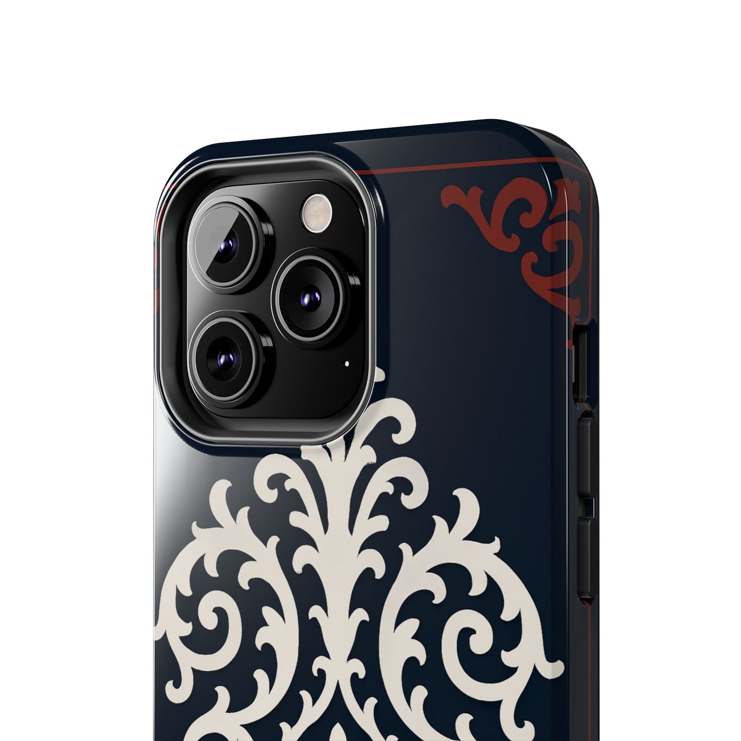 Dusk Blue-Maroon & White Baroque Tough Phone Case — Vintage Scroll Design