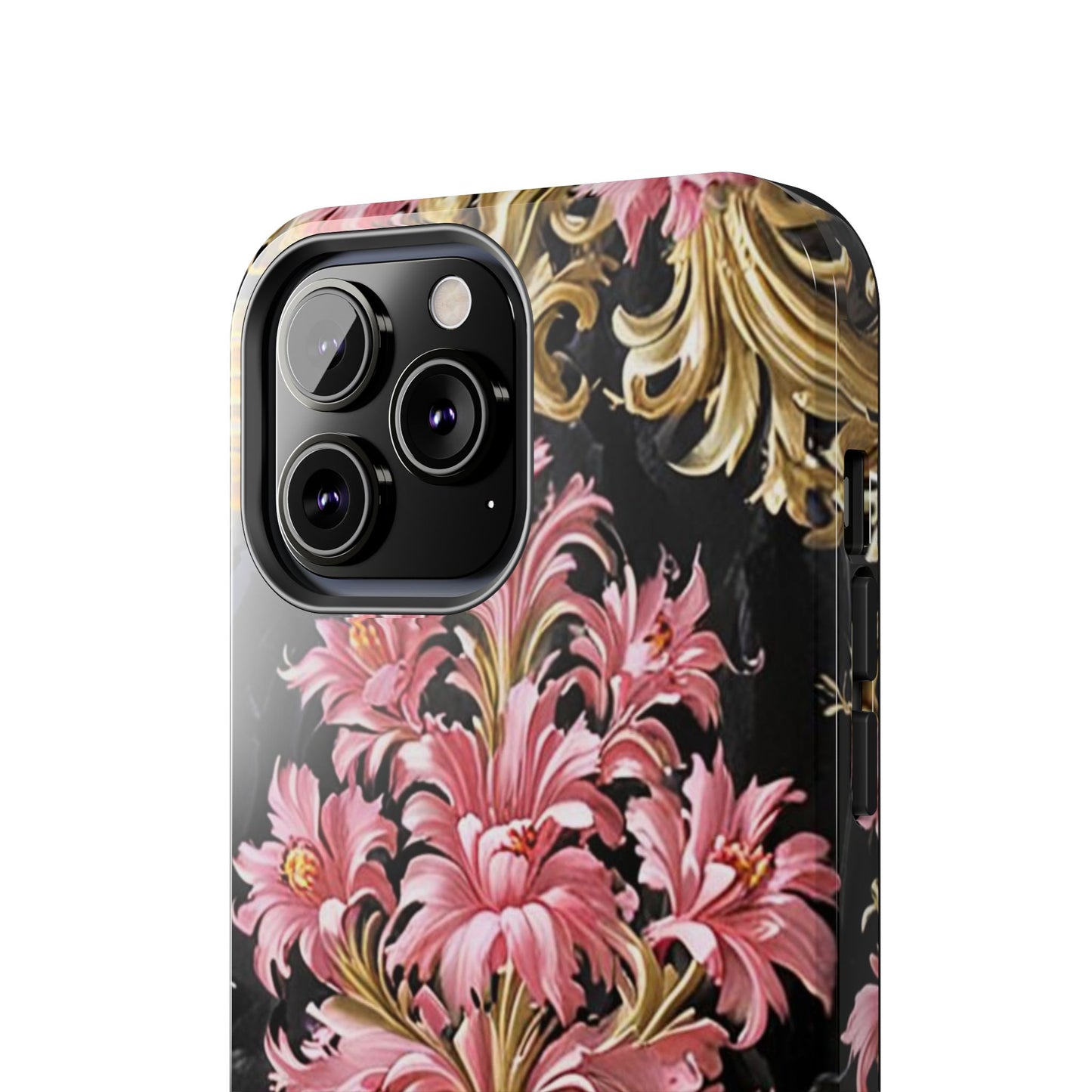 Elegant Floral Tough Phone Cases | Stylish Protection for Her | Gift for Birthdays - Black & Pink Oil Painting Style Rococo