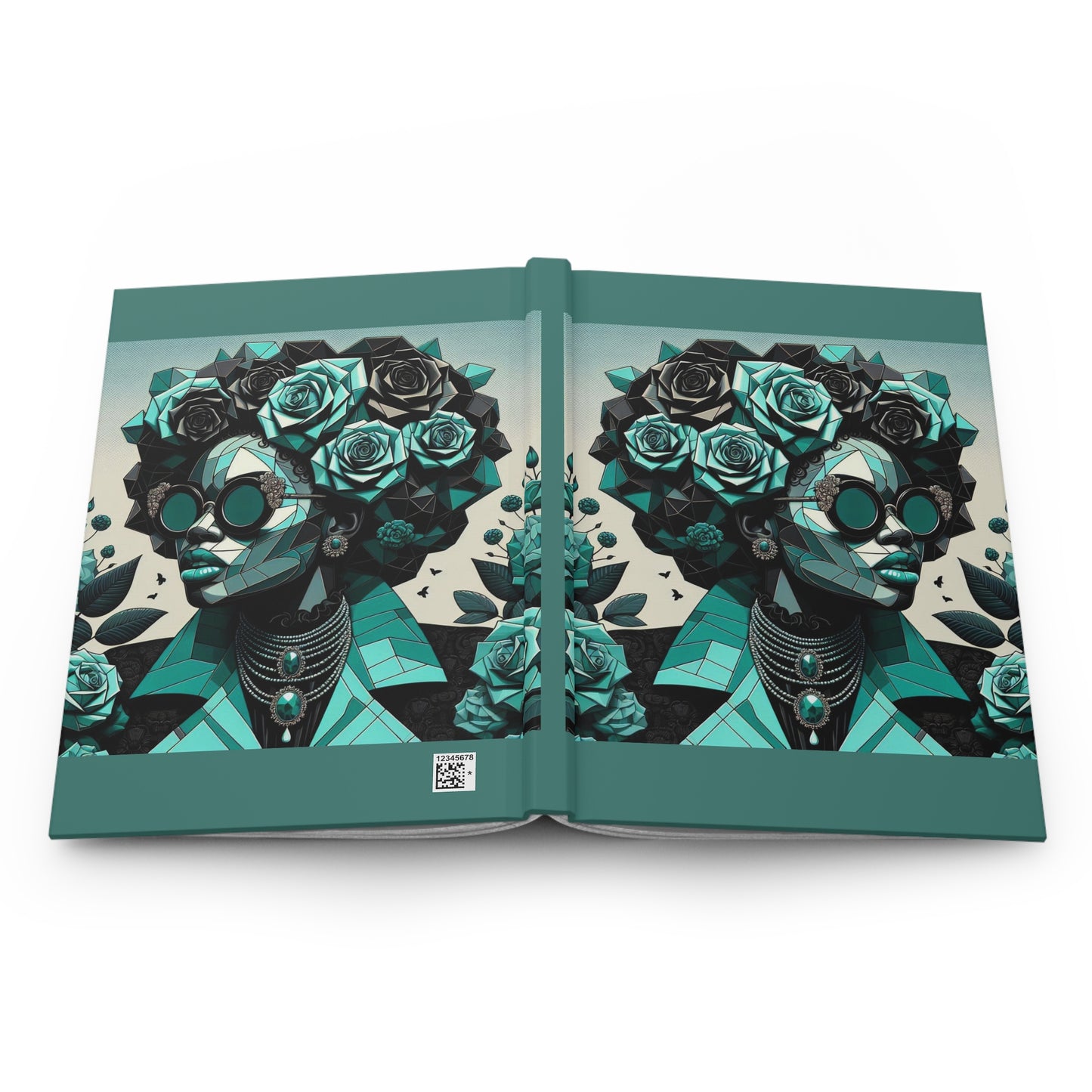 Stylish Hardcover Journal with Floral Design, Art Journal, Gift for Writers, Creative Notebook, Inspirational Journal - Turquoise & Black Roses Lady
