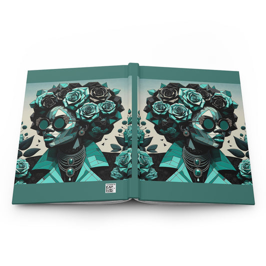 Stylish Hardcover Journal with Floral Design, Art Journal, Gift for Writers, Creative Notebook, Inspirational Journal - Turquoise & Black Roses Lady