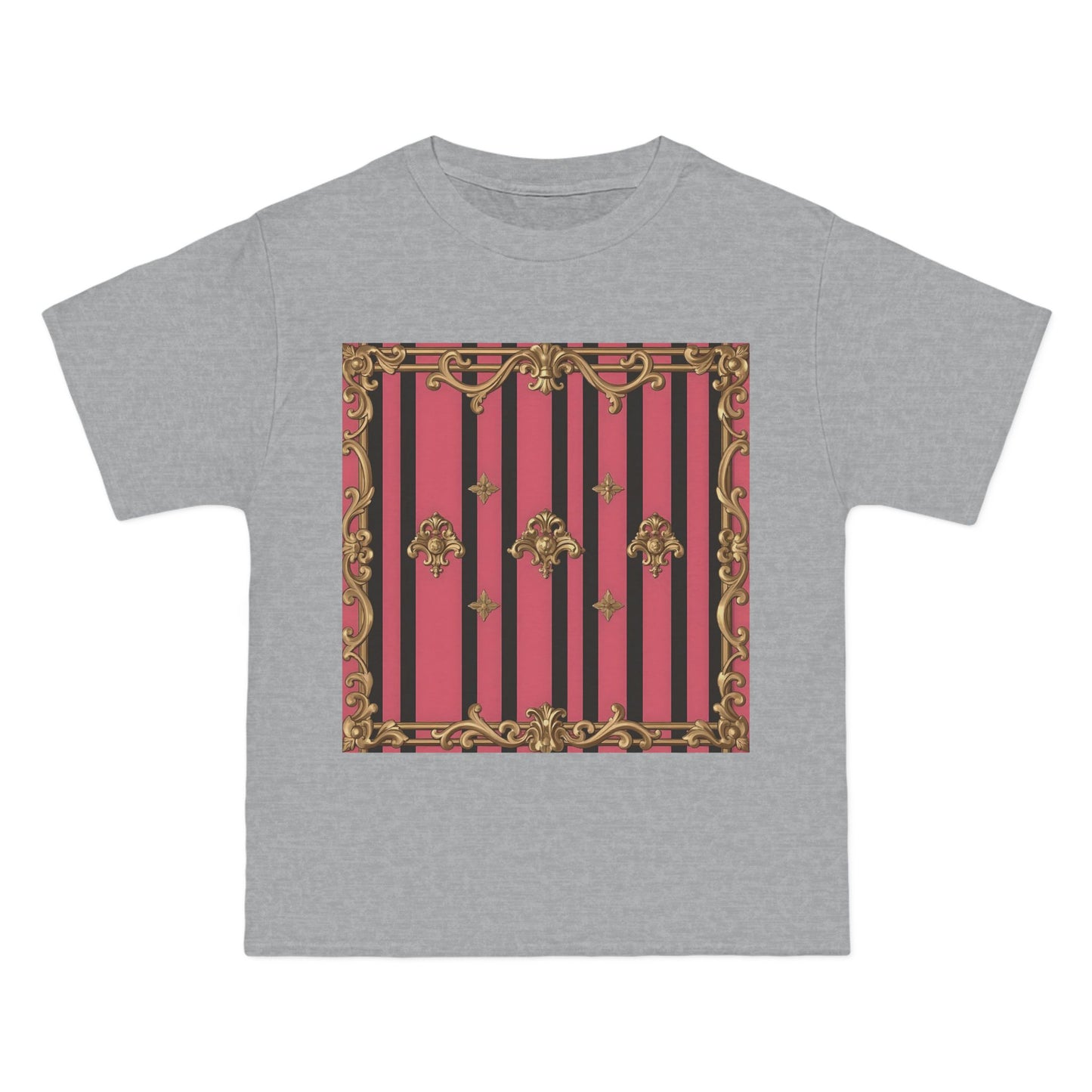 Elegant Baroque Short-Sleeve T-Shirt - Artistic Fashion, Graphics Tee, Unique Gift, Stylish Apparel, Casual Wear - Pink Striped Gold Rococo