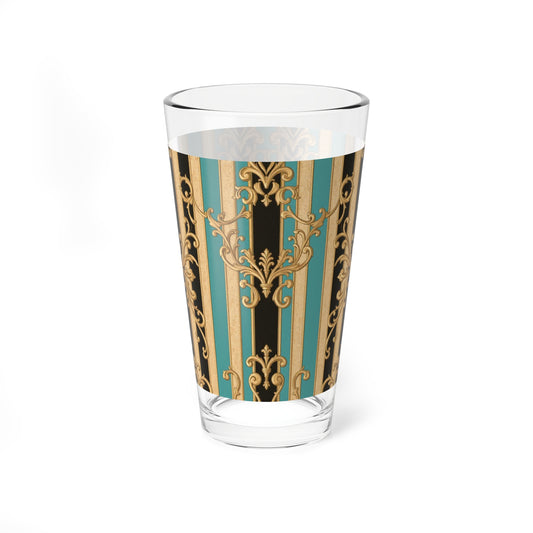 Elegant Black, Tan & Ocean Green Striped Gold Baroque Vintage Mixing Glass, 16oz, Barware Gift, Cocktail Accessory, Home Decor, Wedding Decor