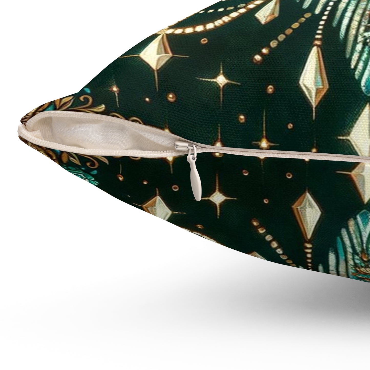 Chandelier Elegance Pillow | Decorative Throw Cushion, Bohemian Home Decor, Luxury Accent Pillow - Green & Gold Jeweled Chandelier
