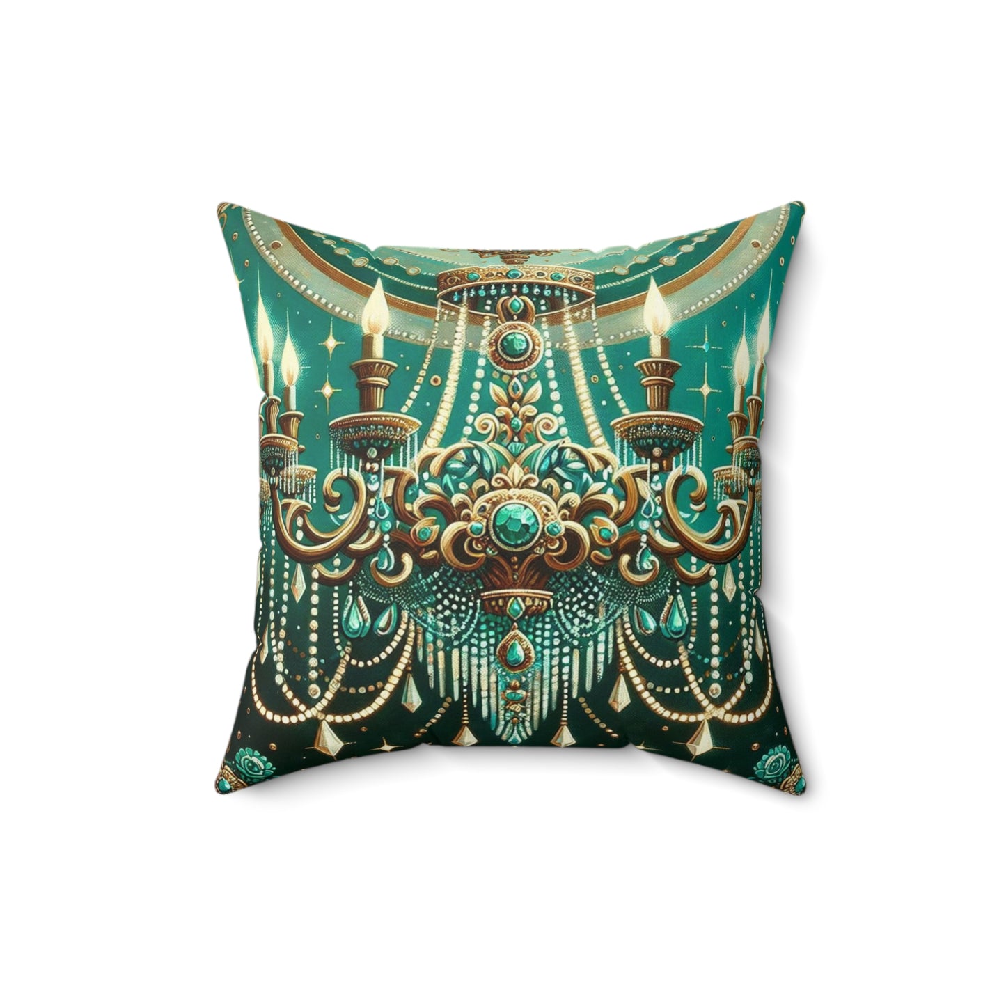 Luxurious Chandelier Faux Suede Pillow Cover, Elegant Home Decor, Boho Chic, Gift for Her, Decorative Cushion - Green & Gold Jeweled Chandelier