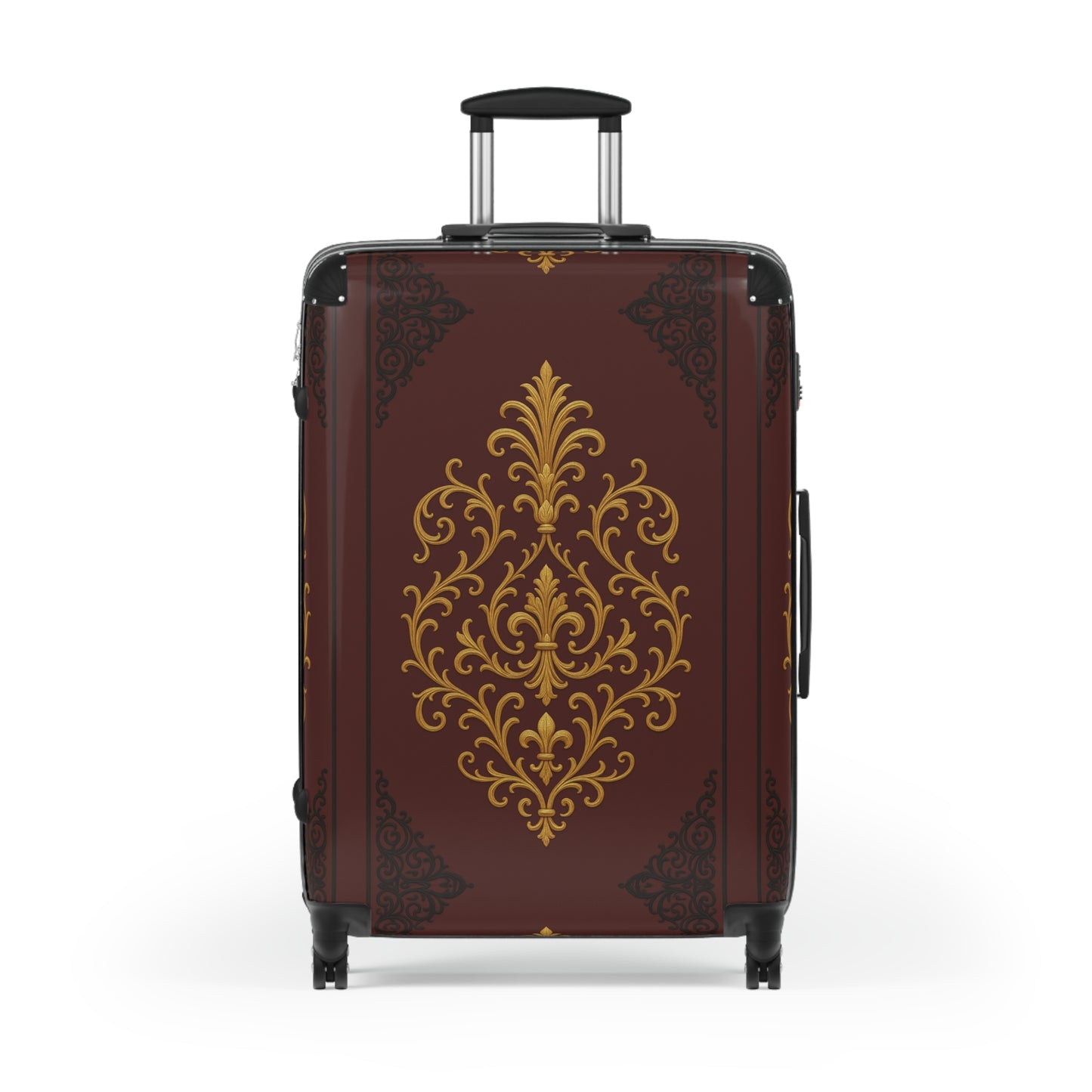 Dusk Burgundy-Black & Gold Baroque Vintage Carry-On Suitcase — Ornate Gold Baroque Travel Luggage