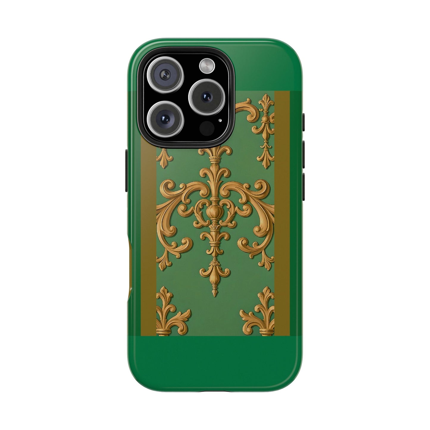 Elegant Floral Tough Phone Case, Durable Phone Cover, Gifts for Her, Stylish Protection, Chic Phone Accessory - Olive Green Striped Rococo