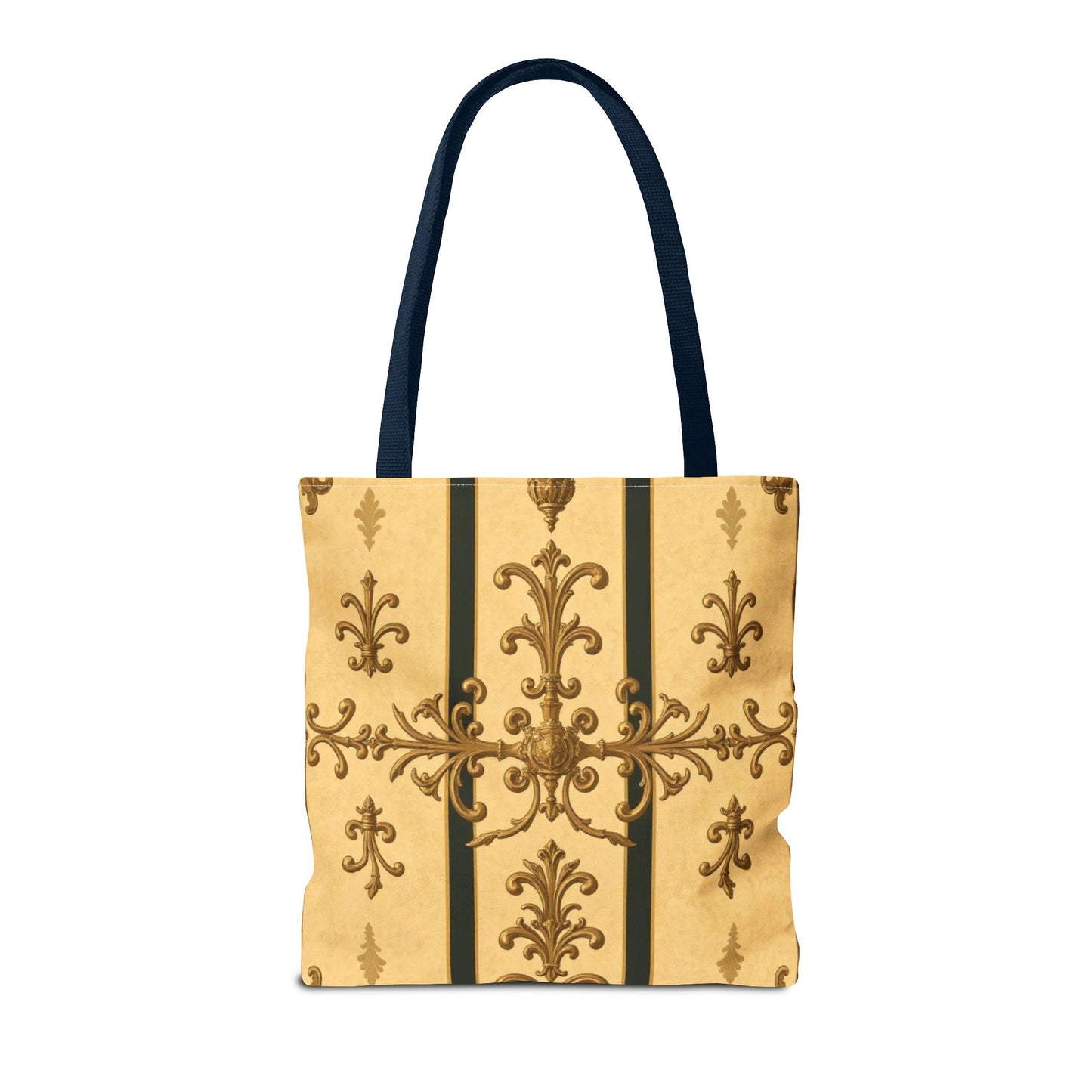 Elegant Baroque Pattern Tote Bag | Stylish Eco-friendly Shopping Bag, Beach Tote, Gift Bag, Daily Use - Matte Yellow Striped Antique Rococo