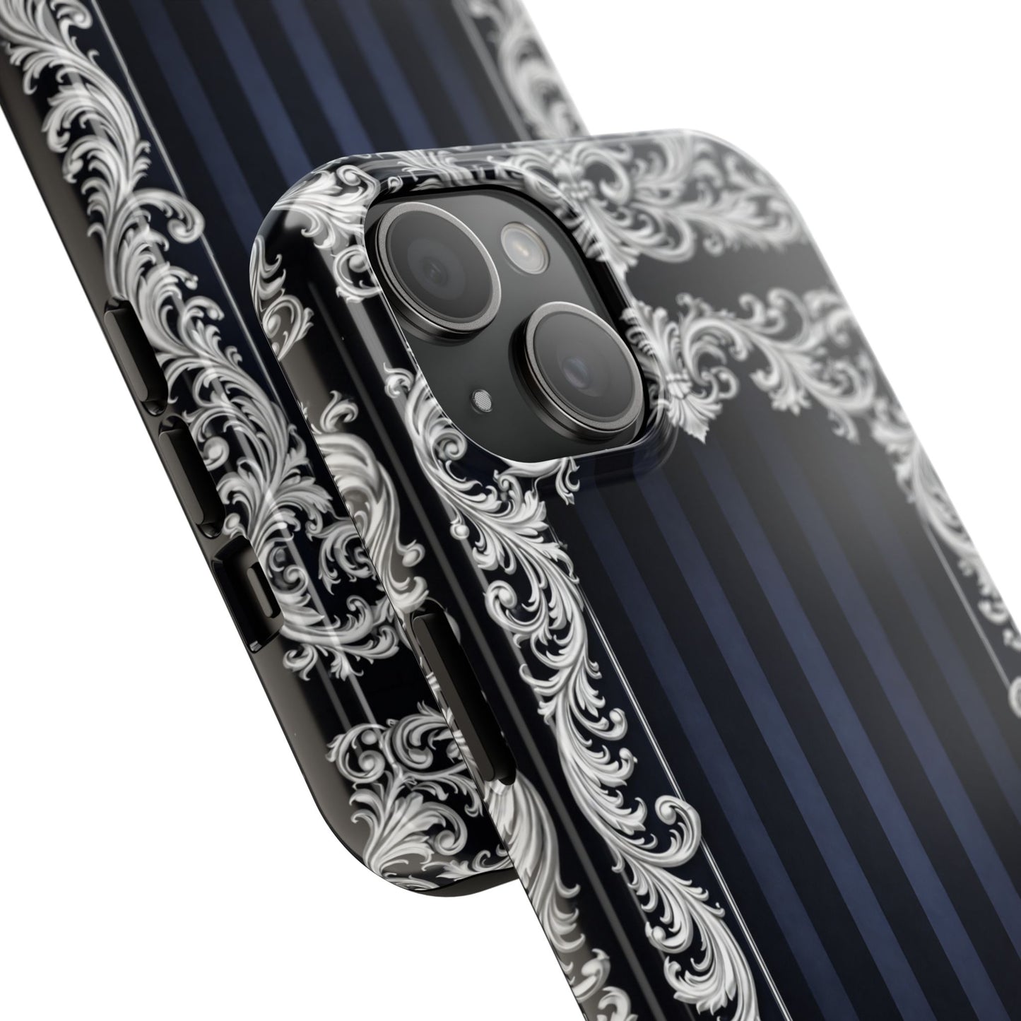 Navy Stripes & Baroque Tough Phone Case — Protective Decorative iPhone Case