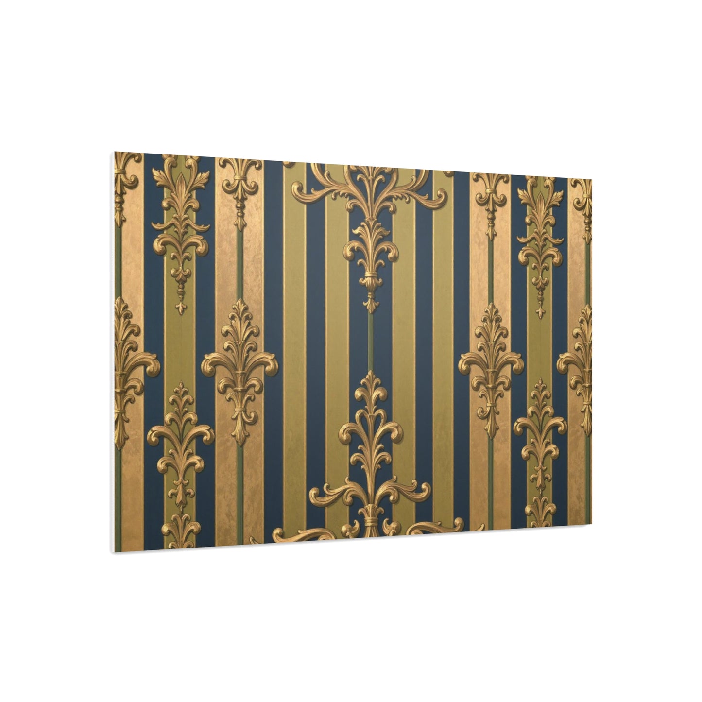 Elegant Midnight Blue & Olive Striped Gold Baroque Decorative Foam Board Print, Luxury Home Decor, Wall Art, Photo Backdrop