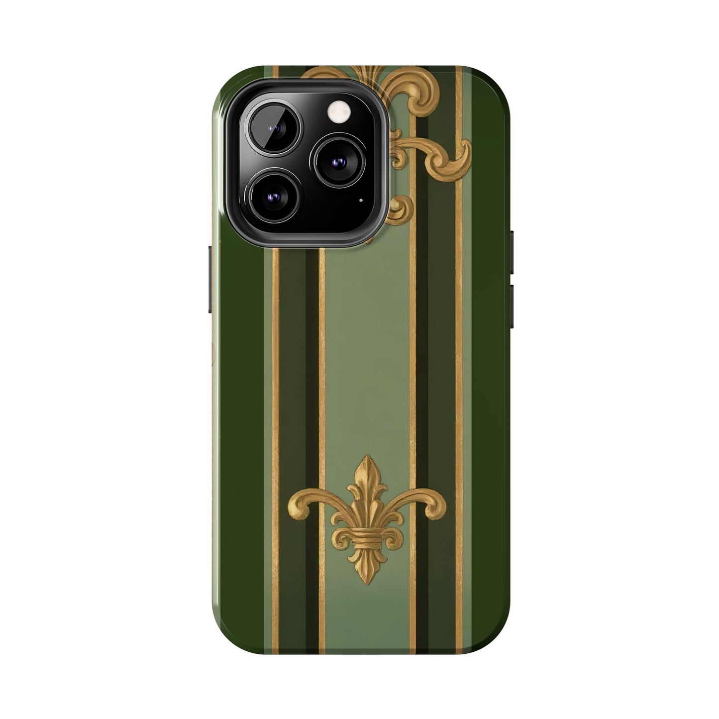 Elegant Tough Phone Cases - Baroque Design, Durable Cell Phone Covers, Unique Gifts for Her, Holiday Gifts - Green Striped Gold Baroque