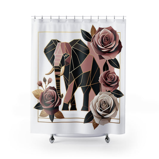 Vintage Floral Shower Curtain - Elegant Home Decor - Brown & Mauve Elephant & Roses