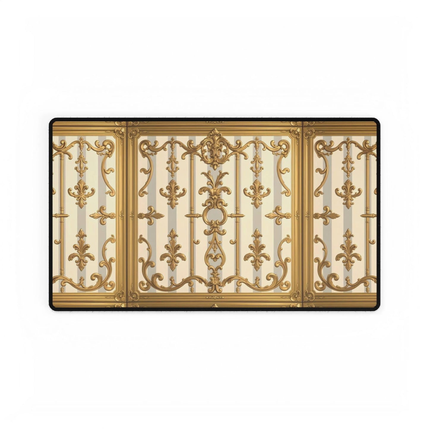 Elegant Desk Mats for Home Office Decor | Luxurious Black and Gold Designs | Perfect for Gifts - Matte Gray & Cream Striped Gold Baroque