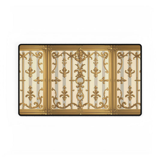 Elegant Desk Mats for Home Office Decor | Luxurious Black and Gold Designs | Perfect for Gifts - Matte Gray & Cream Striped Gold Baroque