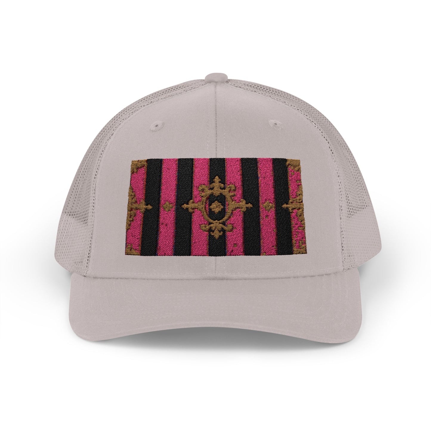 Stylish Snapback Trucker Cap with Black & Mauve Striped Gold Baroque, Trendy Fashion Hat, Perfect Gift for Him/Her