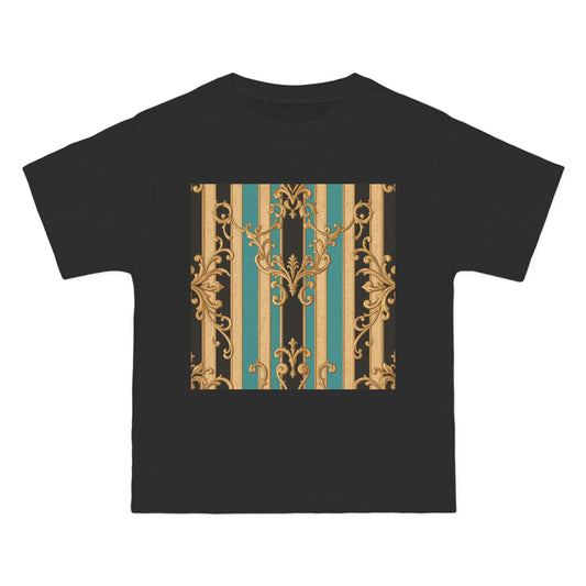 Chic Black, Tan & Ocean Green Striped Gold Baroque Vintage Pattern T-Shirt - Art Shirt, Stylish Casual Wear, Gifts & Everyday Fashion