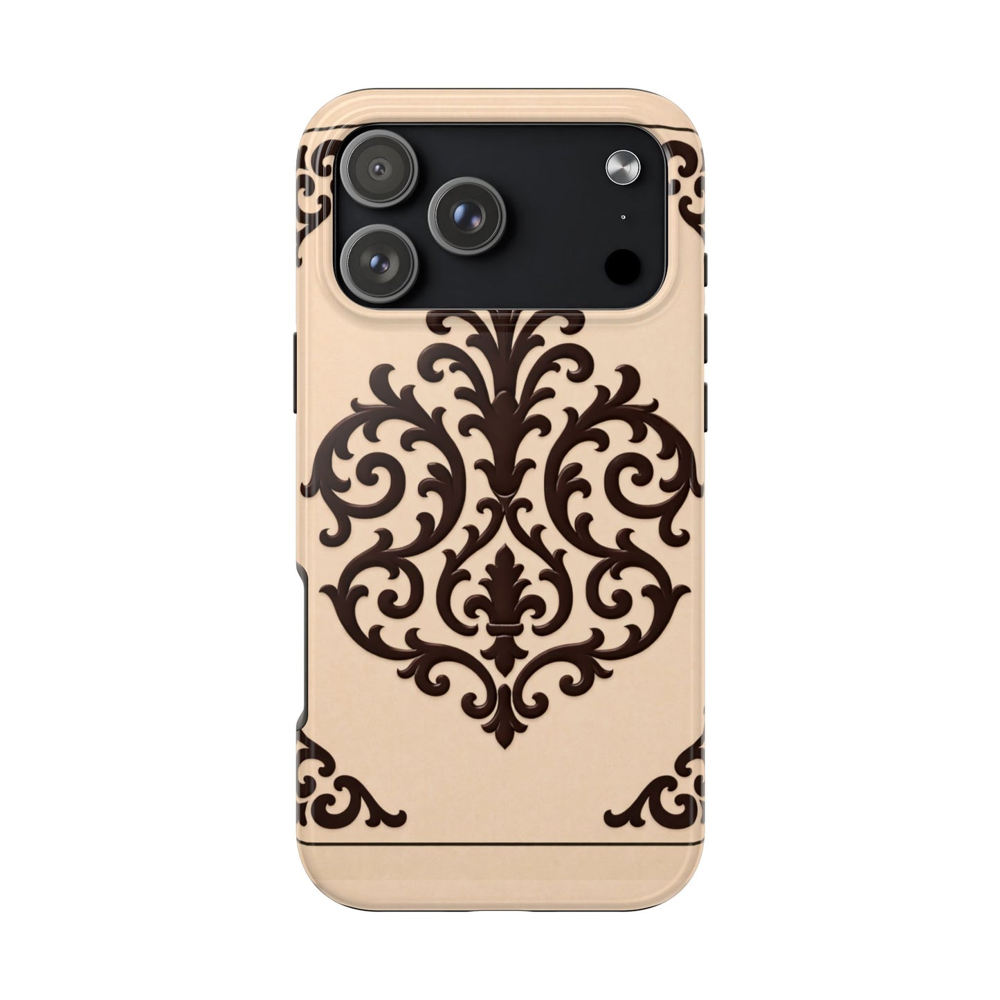 Almond-Beige & Brown Baroque Tough Phone Case — Elegant Beige & Brown Protective Cover