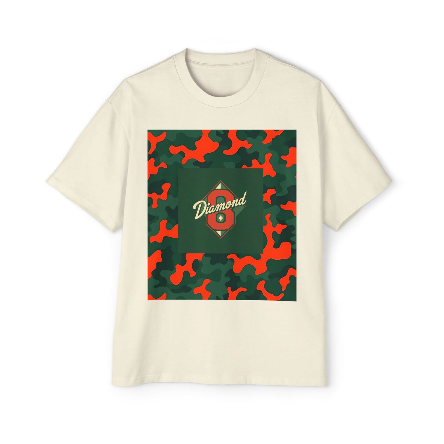 Men's Heavy Oversized Camouflage Tee, Casual Streetwear Shirt, Graphic T-Shirt, Comfortable Everyday Wear, Gift for Him - Green & Orange Camo Diamond 8