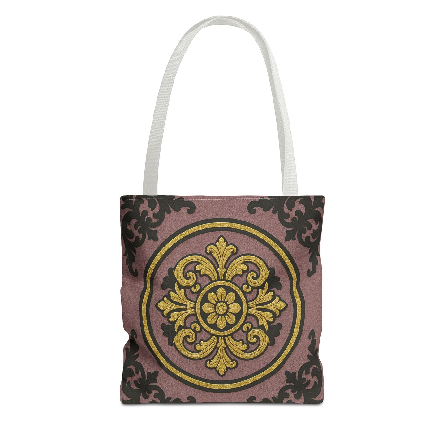 Elegant Gilded Mauve With Gold-Black Baroque Print Tote Bag, Reusable Shopping Tote, Gift for Her, Weekend Bag, Eco-Friendly Handbag