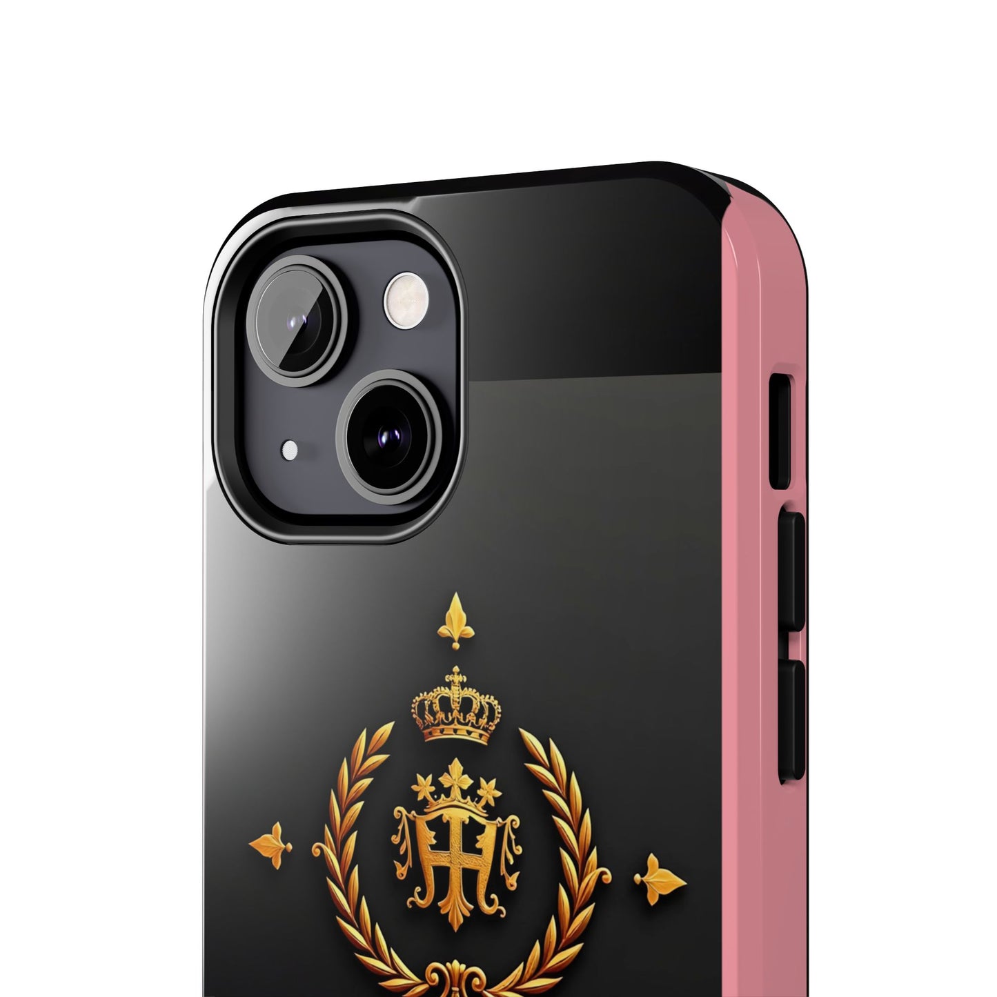 Tough Phone Case with Regal Design - Elegant Phone Protection, Gift for Him/Her, Royalty Inspired - Pink Striped Gold Crest