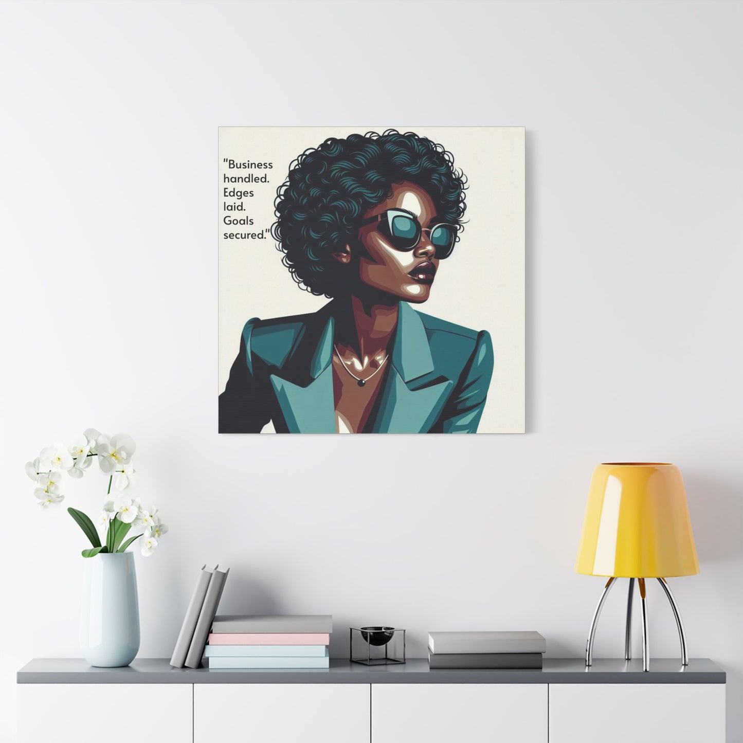 Afro Art Print Canvas, Wall Decor, Satin Stretched Canvas, African American Art, Office Decor, Home Decor - "Business handled."
