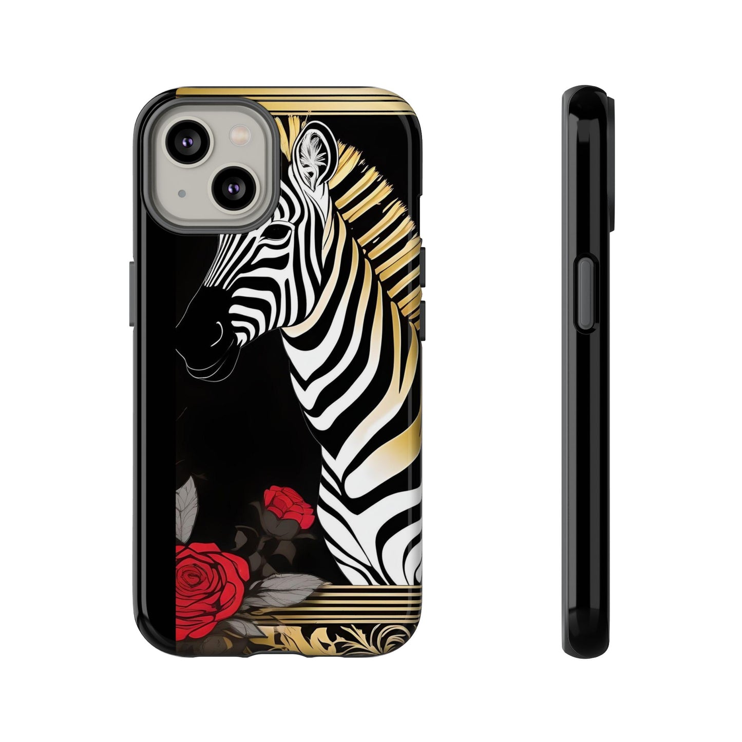 Phone Case - Elegant Zebra & Roses Design