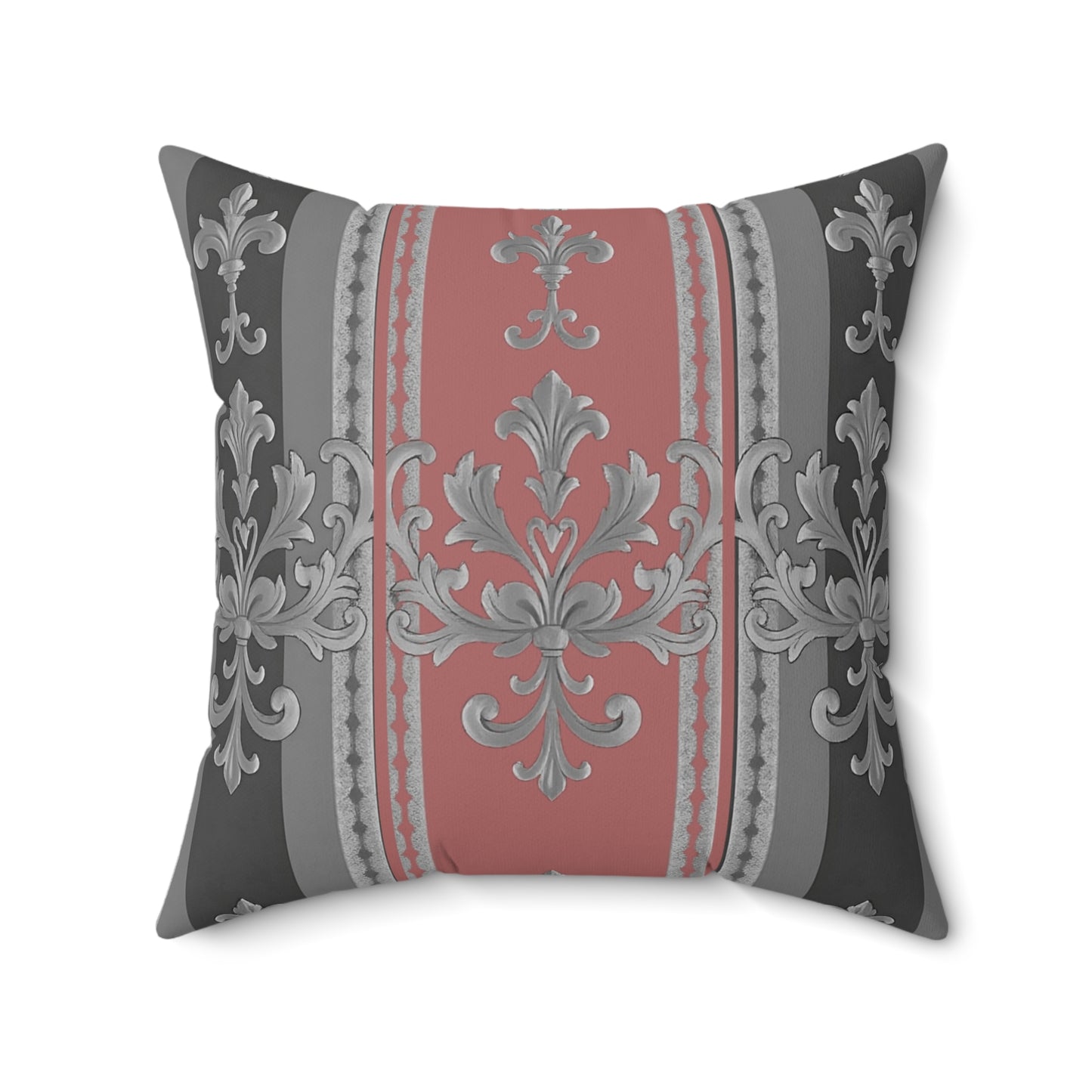 Elegant Floral Design Pillow, Decorative Cushion for Home, Luxury Throw Pillow, Gift for Her, Sofa Accent - Gray & Mauve Striped Baroque