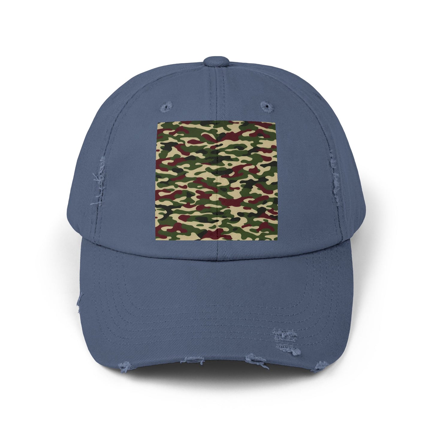 Camo Distressed Cap | Unisex Fashion Hat, Trendy Outdoor Accessory, Gift for Him/Her, Casual Wear, Sports Cap - Army Green & Burgundy Camo