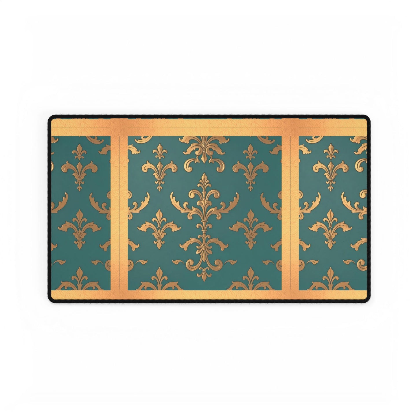 Elegant Floral Desk Mat for Home Office Decor - Aqua & Gold Damask