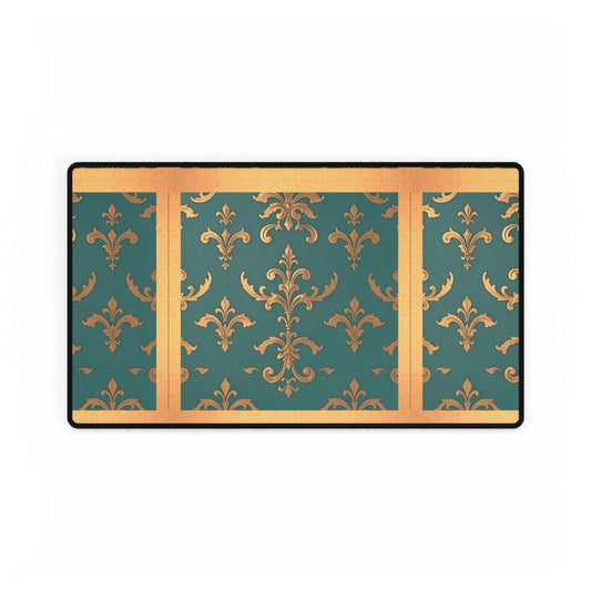 Elegant Floral Desk Mat for Home Office Decor - Aqua & Gold Damask
