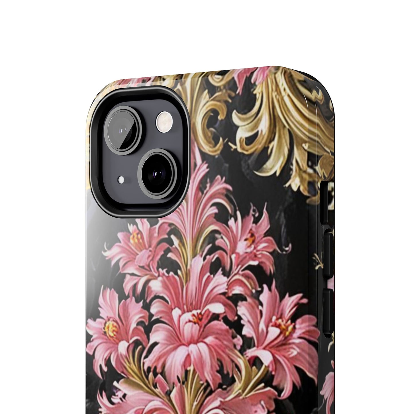 Elegant Floral Tough Phone Cases | Stylish Protection for Her | Gift for Birthdays - Black & Pink Oil Painting Style Rococo