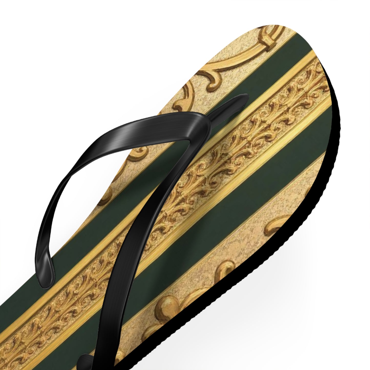 Elegant Teal Striped Gold Baroque Flip Flops, Summer Sandals, Beach Footwear, Vacation Essentials, Stylish Slippers, Poolside Accessories