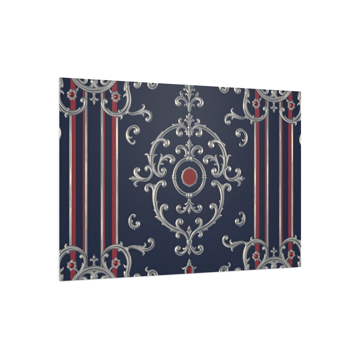 Elegant Foam Board Decor, Nautical Wall Art, Framed Print Alternative, Home Office Wall Accent, Gift for Him/Her - Blue & Red Striped Silver Baroque