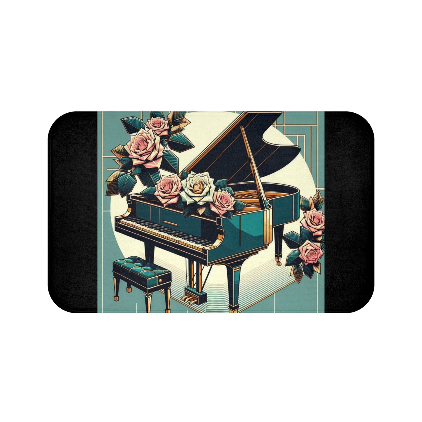 Elegant Piano & Roses Bath Mat - Music Lover Decor