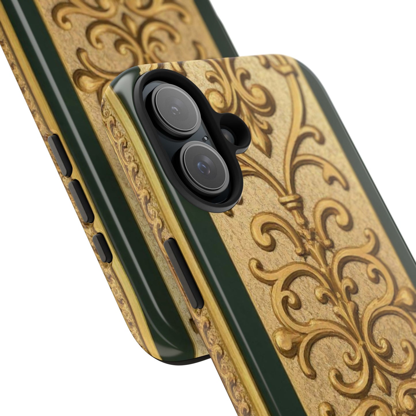 Elegant Teal Striped Gold Baroque Vintage Phone Case, Durable Cell Phone Cover, Floral Phone Protection, Personalized Gift Idea