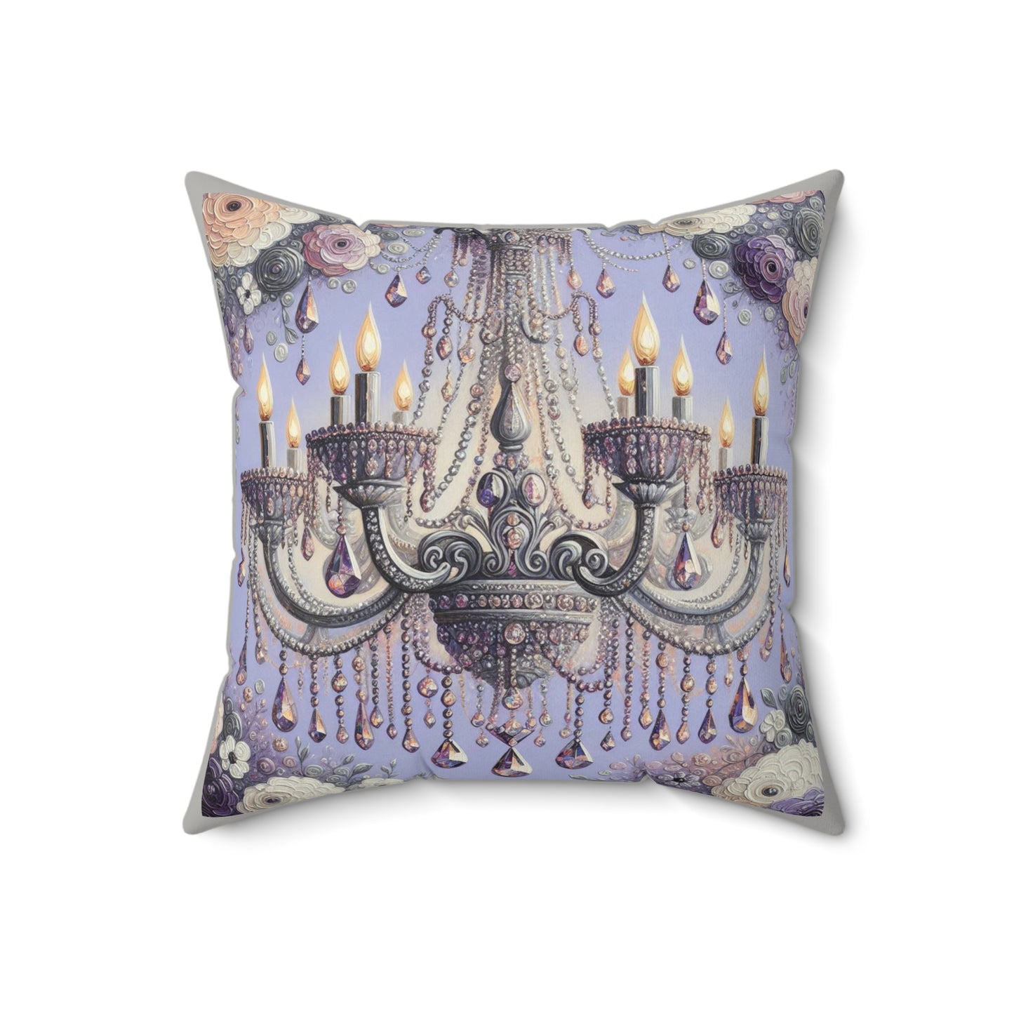 Chic Faux Suede Pillow with Elegant Chandelier Design | Decorative Throw Pillow, Home Decor Accent, Gift for Any Occasion - Lilac Jeweled Chandelier