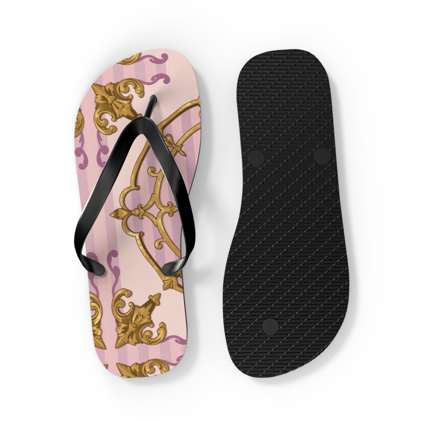 Elegant Lavender & Alabaster Striped Gold Baroque Flip Flops - Perfect for Summer Days, Beach Trips, Pool Parties, Vacation, and Relaxing at Home
