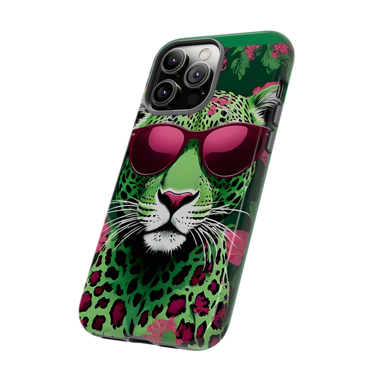 Phone Case - Lime Green & Burgundy Leopard In Sunglasses Design