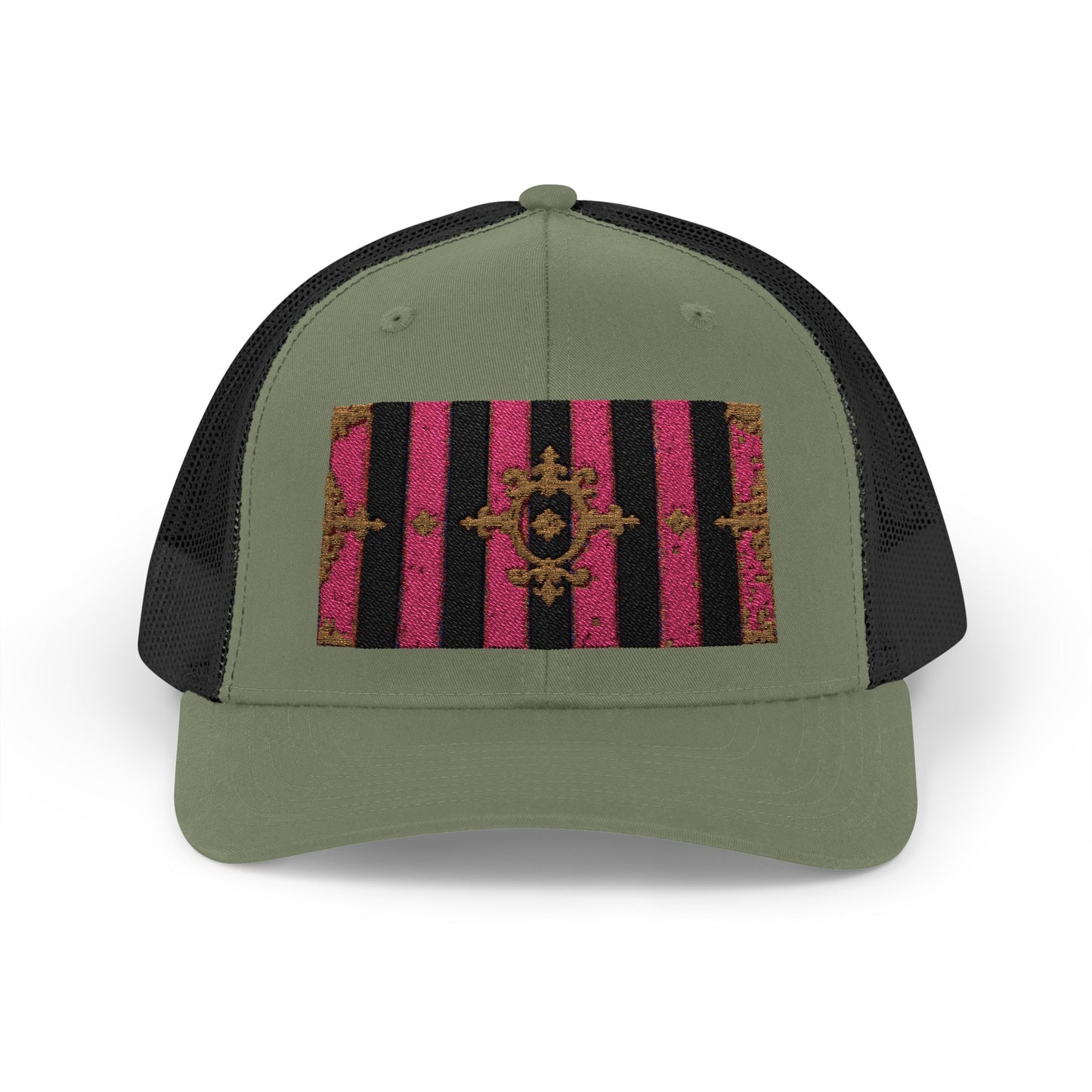 Stylish Snapback Trucker Cap with Black & Mauve Striped Gold Baroque, Trendy Fashion Hat, Perfect Gift for Him/Her