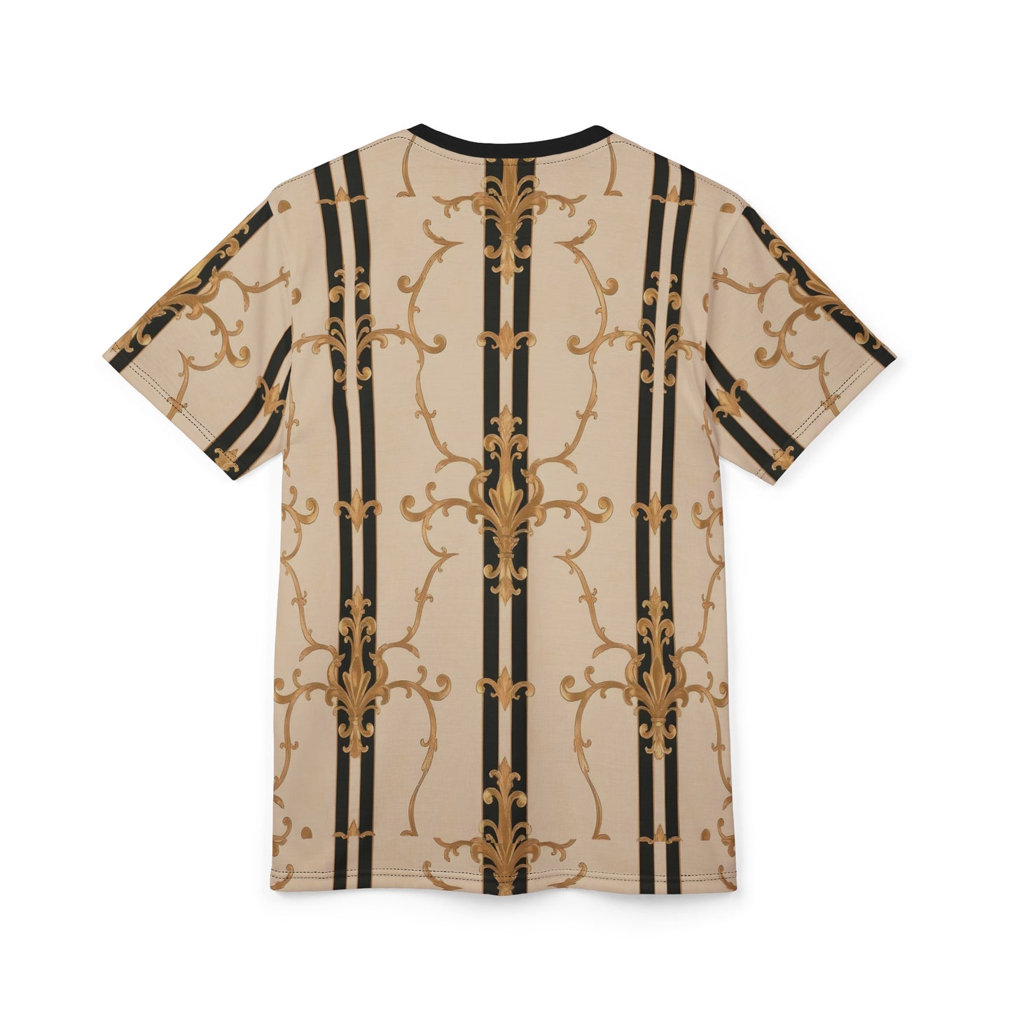 Elegant Vintage Pattern Unisex Tee, Stylish Graphic T-Shirt, Gift for Fashion Lovers, Casual Wear - Black & Beige Striped Damask