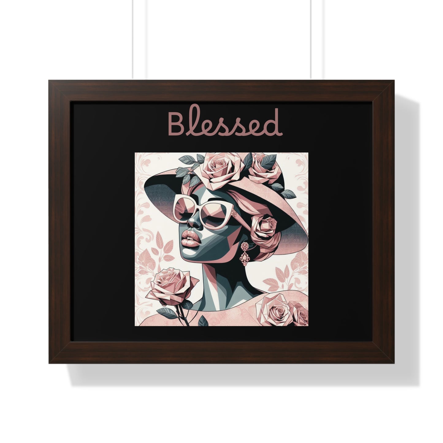 Framed Art Print: Blessed Floral Wall Decor, Inspirational Home Gift, Boho Art for Living Room, Stylish Gift for Friends, Modern Wall Art