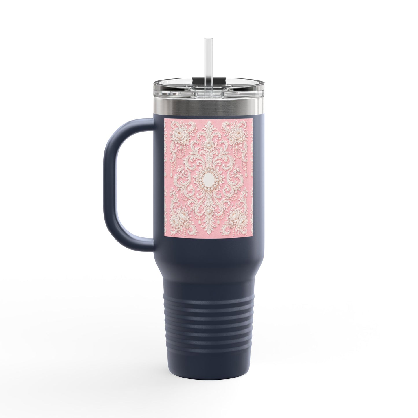 Pink Rococo 40oz Insulated Travel Mug – Pink Vintage Rococo Design