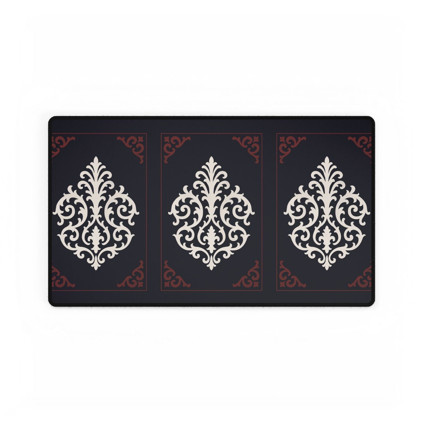 Dusk Blue-Maroon & White Baroque Desk Mat — Elegant Dusk Blue & White Mouse Pad