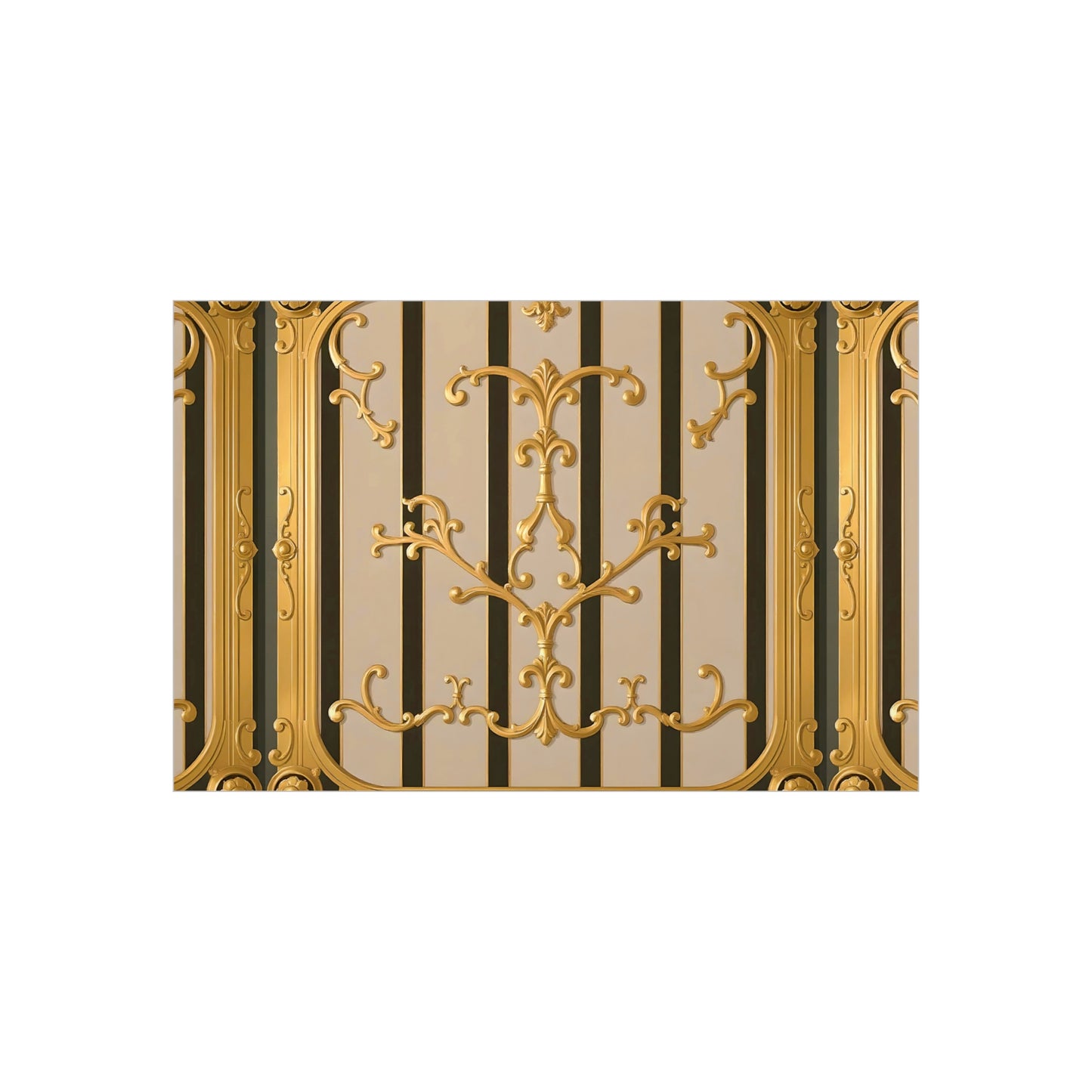 Ornate Foam Board Wall Art, Elegant Home Decor, Decorative Foam Panel, Gift for Homeowners, Wedding Decor Ideas - Beige Striped Gold Rococo