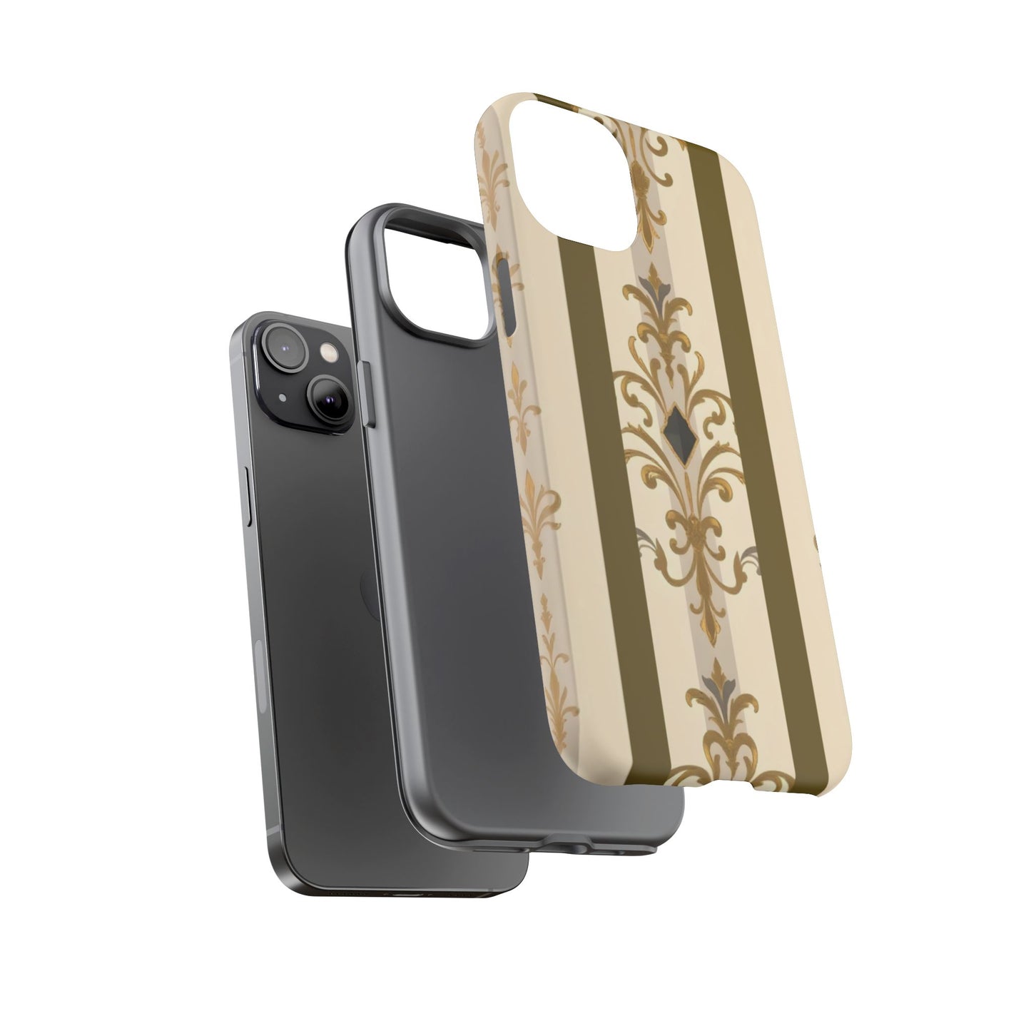 Elegant Floral Motif Phone Case - Tough Cases with Vintage Design - Olive Striped Gold Damask