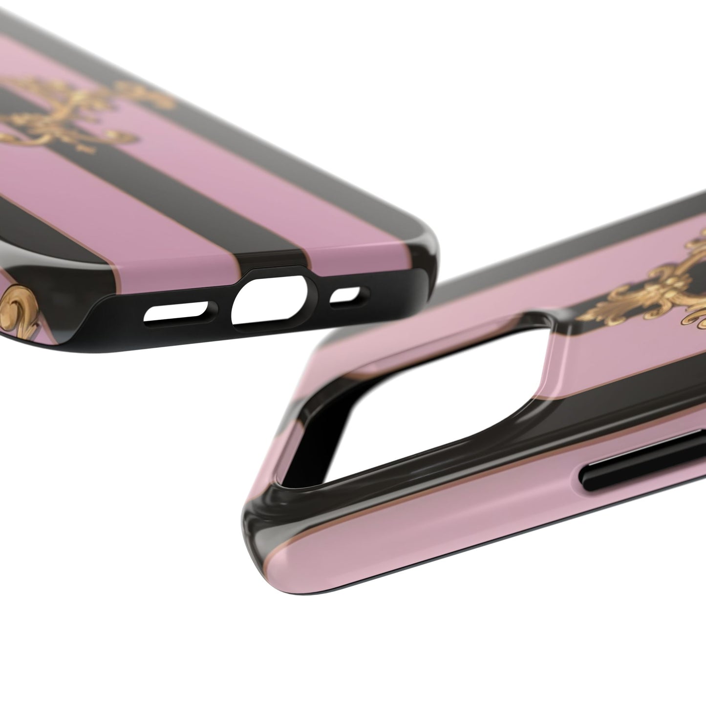 Stylish Tough Phone Case for Elegant Protection, Fashionable Accessories, Smartphone Cover - Matte Lavender & Black Striped Gold Baroque